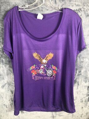 Highway Goddess Purple Graphic Tee With Eagle & Motorcycle Design